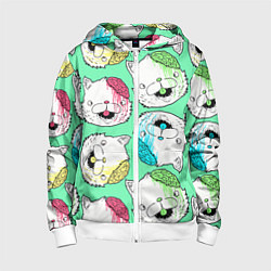 Толстовка на молнии детская Drop Dead: Kitty Heads, цвет: 3D-белый