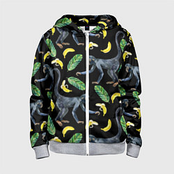 Толстовка на молнии детская Обезьянки и бананы, цвет: 3D-меланж