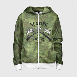 Толстовка на молнии детская Hunting & Fishing, цвет: 3D-белый