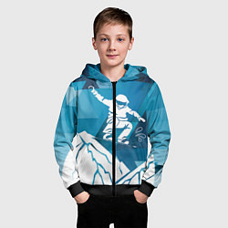 Толстовка на молнии детская Горы и сноубордист, цвет: 3D-черный — фото 2