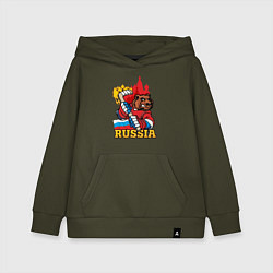 Толстовка детская хлопковая Хоккей Россия, цвет: хаки