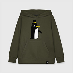 Толстовка детская хлопковая Пингвин в шляпе, цвет: хаки