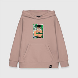 Толстовка детская хлопковая Ван-Пис One Piece, Зоро Ророноа Zoro Roronoa с над, цвет: пыльно-розовый