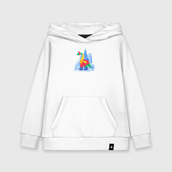 Детская толстовка-худи Зимний динозавр на коньках