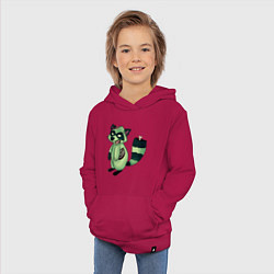 Толстовка детская хлопковая Зеленый енот зомбак, цвет: маджента — фото 2