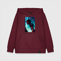 Толстовка детская хлопковая Синтвейв Cyberpunk 3, цвет: меланж-бордовый
