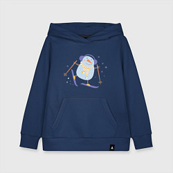 Толстовка детская хлопковая Снеговик катается на лыжах, цвет: тёмно-синий