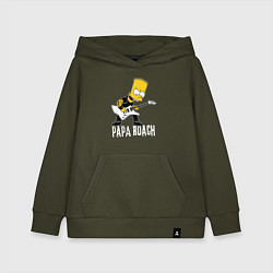 Толстовка детская хлопковая Papa Roach Барт Симпсон рокер, цвет: хаки