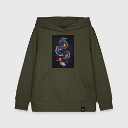 Детская толстовка-худи Синий дракон на черном фоне