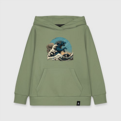 Детская толстовка-худи Годзилла в Большой волне у Канагавы