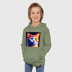 Толстовка детская хлопковая Милый котик с большими глазами, цвет: авокадо — фото 2