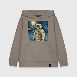 Толстовка детская хлопковая Космонавт на луне в стиле Ван Гог, цвет: утренний латте