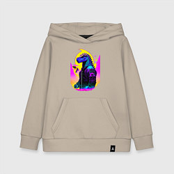 Толстовка детская хлопковая Cool dinosaur - cyberpunk - neural network, цвет: миндальный