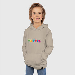 Толстовка детская хлопковая Тетрис надпись, цвет: миндальный — фото 2