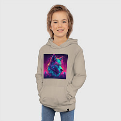 Толстовка детская хлопковая Волк в неоновом свете, цвет: миндальный — фото 2