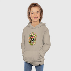 Толстовка детская хлопковая Череп окружён цветами, цвет: миндальный — фото 2
