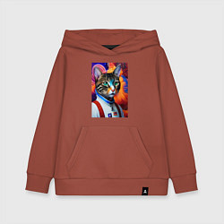 Толстовка детская хлопковая Кот в комбинезоне - нейросеть, цвет: кирпичный