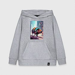 Детская толстовка-худи Капибара в мегаполисе - киберпанк
