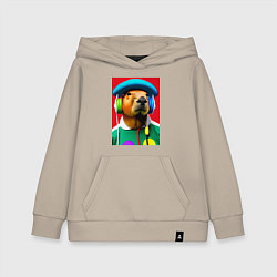 Детская толстовка-худи Капибара в наушниках и шляпе - нейросеть