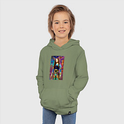 Толстовка детская хлопковая Мона Лиза наших дней - нейросеть - фантазия, цвет: авокадо — фото 2