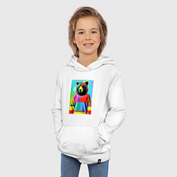 Толстовка детская хлопковая Мишутка в пэчворк свитере - поп-арт ai, цвет: белый — фото 2