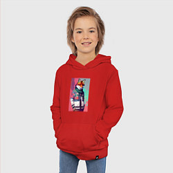 Толстовка детская хлопковая Крутой лис в модной куртке - нейросеть, цвет: красный — фото 2