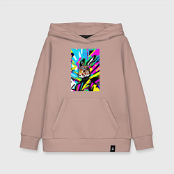 Толстовка детская хлопковая Прикольный заяц - поп-арт - нейросеть, цвет: пыльно-розовый