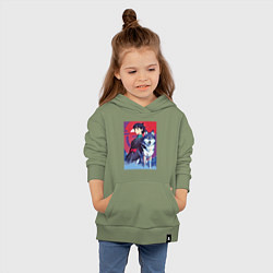 Толстовка детская хлопковая Девочка со своим другом волком - аниме, цвет: авокадо — фото 2