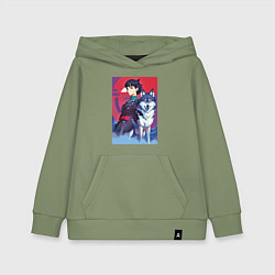 Детская толстовка-худи Девочка со своим другом волком - аниме