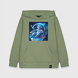 Детская толстовка-худи Голубой котик космонавт с коктейлем