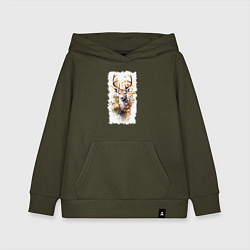 Детская толстовка-худи Олень в цветах акварель