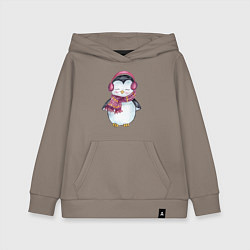 Детская толстовка-худи Милый пингвин в наушниках