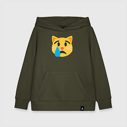 Толстовка детская хлопковая Жёлтый котик грустит, цвет: хаки