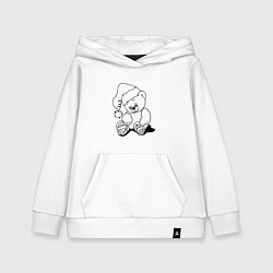 Детская толстовка-худи Мишка игрушечный в колпаке деда Мороза - раскраска