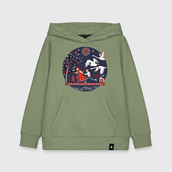 Детская толстовка-худи Сказка Гуси - лебеди в стиле мезенской росписи