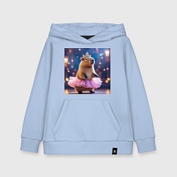 Детская толстовка-худи Мем капибара балерина в розовой юбочке и короне