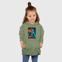 Толстовка детская хлопковая Волчара кибер спортсмен - нейросеть, цвет: авокадо — фото 2