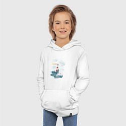 Толстовка детская хлопковая Маяк и волны - акварель, цвет: белый — фото 2