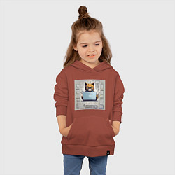 Толстовка детская хлопковая Кот программист за ноутбуком, цвет: кирпичный — фото 2