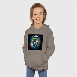 Толстовка детская хлопковая Крокодил в космосе, цвет: утренний латте — фото 2