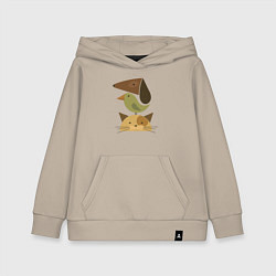 Толстовка детская хлопковая Собака птица кошка, цвет: миндальный