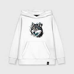 Детская толстовка-худи Портрет волка с брызгами краски
