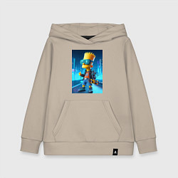 Толстовка детская хлопковая Барт Симпсон в неоновом городе со скейтбордом - не, цвет: миндальный