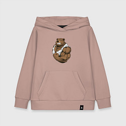 Толстовка детская хлопковая Крутой медведь накаченный, цвет: пыльно-розовый
