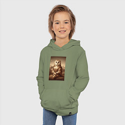 Толстовка детская хлопковая Сова Мона - фантазия от нейросети, цвет: авокадо — фото 2