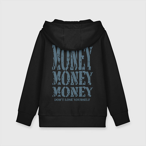 Детская толстовка-худи Череп с короной на фоне денег / Черный – фото 2