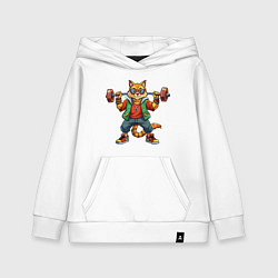 Детская толстовка-худи Крутой рыжий кото держит гантель