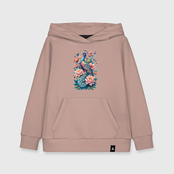 Детская толстовка-худи Павлин среди цветов