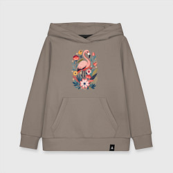 Детская толстовка-худи Фламинго среди розовых цветов