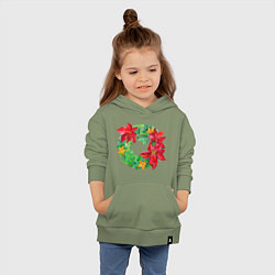 Толстовка детская хлопковая Новогодний венок из плюща и пуансеттии, цвет: авокадо — фото 2